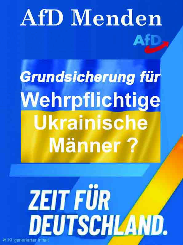 AfD-Fraktion im Rat der Stadt Menden Neumarkt 5 58706 Menden Bürgermeisterin der Stadt Menden Manuela Schmidt Neumarkt 5 58706 Menden Menden, 27.04.2026 Anfrage der AfD-Fraktion zum Status der ukrainischen Flüchtlinge in Menden Sehr geehrte Frau Bürgermeisterin, Deutschland ist mit großem Abstand der größte Unterstützer der Ukraine innerhalb der EU, sowohl mit sehr hohen Milliardenbeträgen für Rüstung und Waffen als auch durch die Aufnahme und Unterstützung über einer Million ukrainischer Kriegsflüchtlinge im Deutschland. Vor wenigen Monaten hat der ukrainische Präsident Selenskyj für Männer seines Landes im Alter von 18 bis 22 Jahren die Ausreise aus der Ukraine stark vereinfacht. Von dieser Möglichkeit wurde nach Medienberichten rege Gebrauch gemacht, auch und vor allem in Richtung Deutschland. Zugleich wird Präsident Selenskyj nicht müde, sich über fehlende Soldaten im Kampf gegen Russland zu beklagen, einerseits um Verluste auszugleichen, andererseits um ausgelaugte Soldaten von der Front zu entlasten, zu beurlauben und auszutauschen. Anlässlich eines Staatsbesuchs vor einigen Tagen hat die Bundesregierung, allen voran der Bundeskanzler, dem ukrainischen Präsidenten zugesagt, Einflussmöglichkeiten auf wehrdienstfähige Männer (vor allem im Alter zwischen 18 und 45) in Betracht zu ziehen, um diese zur Rückkehr in die Ukraine und zur Verteidigung ihres Landes zu bewegen. … - 2 - Aus diesem Grunde fragt die AfD-Fraktion an: 1. Wie viele ukrainische Staatsbürger leben insgesamt aktuell als Kriegsflüchtlinge im Stadtgebiet Menden? 2. Wie viele davon sind Männer im wehrdienstfähigen Alter (üblicherweise 18 bis 45 Jahre)? 3. Wie viele der erwachsenen ukrainischen Personen gehen einer versicherungsplichtigen Beschäftigung nach und sorgen somit vollständig für den Lebensunterhalt von sich und ihren Familien? 4. Wie viele ukrainische Staatsbürger (Männer, Frauen, Kinder) beziehen Grundsicherung (ehemals Bürgergeld) bzw. stocken geringfügige Beschäftigungen auf? 5. Wie hoch ist die Gesamtsumme der seit Kriegsbeginn durch die Stadt Menden getätigten Zahlungen (sämtliche Transferleistungen, incl. Aufstockung und Wohngeld) an die genannte Zielgruppe? 6. Wie hoch ist die Gesamtsumme der bisher erstatteten Leistungen hierfür vom Bund (ggf. vom Land) im Sinne des Konnexitätsprinzips? 7. Welche Maßnahmen wurden bislang ergriffen, um Kriegsflüchtlinge, insbesondere wehrfähige Männer, zur Rückkehr in ihr Heimatland zu motivieren? 8. Welche Maßnahmen sind geplant, um im Sinne der Bundesregierung zukünftig die wehrfähigen Männer verstärkt zur Rückkehr und Verteidigung ihres Heimatlandes zu bewegen? Für die Beantwortung der Fragen bedanken wir uns im Voraus. Mit freundlichen Grüßen Wolfgang Grudda AfD-Fraktionsvorsitzender AfD-Fraktion im Rat der Stadt Menden Neumarkt 5 58706 Menden Bürgermeisterin der Stadt Menden Manuela Schmidt Neumarkt 5 58706 Menden Menden, 27.04.2026 Anfrage der AfD-Fraktion zum Status der ukrainischen Flüchtlinge in Menden Sehr geehrte Frau Bürgermeisterin, Deutschland ist mit großem Abstand der größte Unterstützer der Ukraine innerhalb der EU, sowohl mit sehr hohen Milliardenbeträgen für Rüstung und Waffen als auch durch die Aufnahme und Unterstützung über einer Million ukrainischer Kriegsflüchtlinge im Deutschland. Vor wenigen Monaten hat der ukrainische Präsident Selenskyj für Männer seines Landes im Alter von 18 bis 22 Jahren die Ausreise aus der Ukraine stark vereinfacht. Von dieser Möglichkeit wurde nach Medienberichten rege Gebrauch gemacht, auch und vor allem in Richtung Deutschland. Zugleich wird Präsident Selenskyj nicht müde, sich über fehlende Soldaten im Kampf gegen Russland zu beklagen, einerseits um Verluste auszugleichen, andererseits um ausgelaugte Soldaten von der Front zu entlasten, zu beurlauben und auszutauschen. Anlässlich eines Staatsbesuchs vor einigen Tagen hat die Bundesregierung, allen voran der Bundeskanzler, dem ukrainischen Präsidenten zugesagt, Einflussmöglichkeiten auf wehrdienstfähige Männer (vor allem im Alter zwischen 18 und 45) in Betracht zu ziehen, um diese zur Rückkehr in die Ukraine und zur Verteidigung ihres Landes zu bewegen. …
